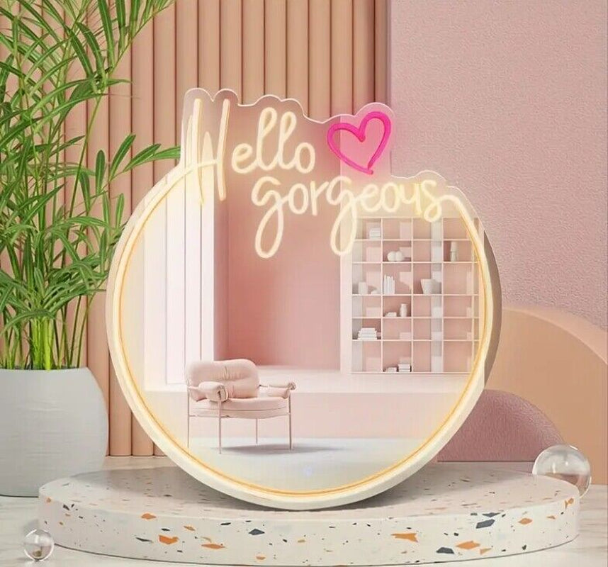 Hello Gorgeous Neon Sign LED Light Wall Mirror Home Decor Selfie Beauty