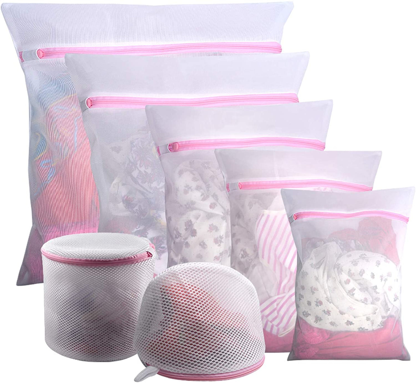 7-Piece Premium Mesh Laundry Bags Set for Delicates with Zipper, Ideal for Travel and Clothing Organization, Suitable for Bras, Hosiery, Lingerie, and Underwear, X-Large, White, Polyester Blend