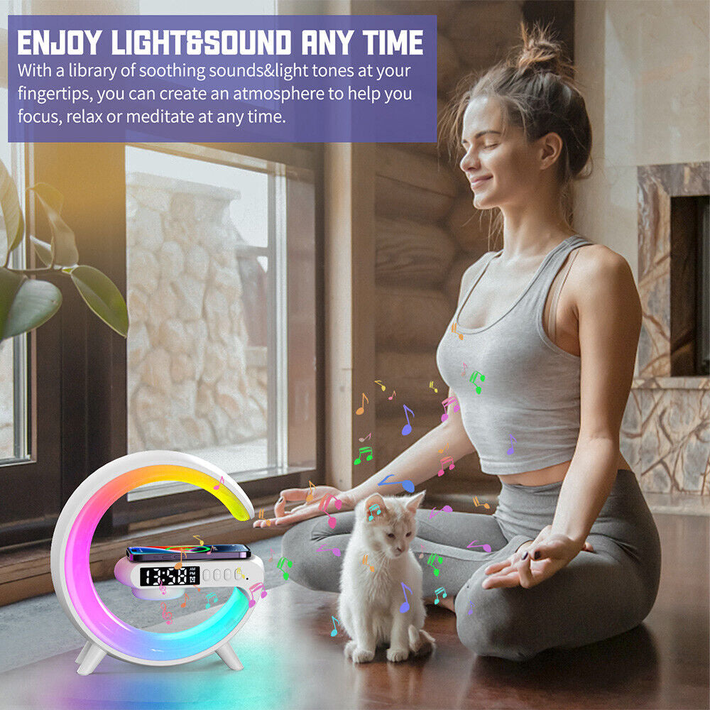 Gift Smart G Lamp Bluetooth Speaker Wireless Charger RGB Alarm Clock Night Light