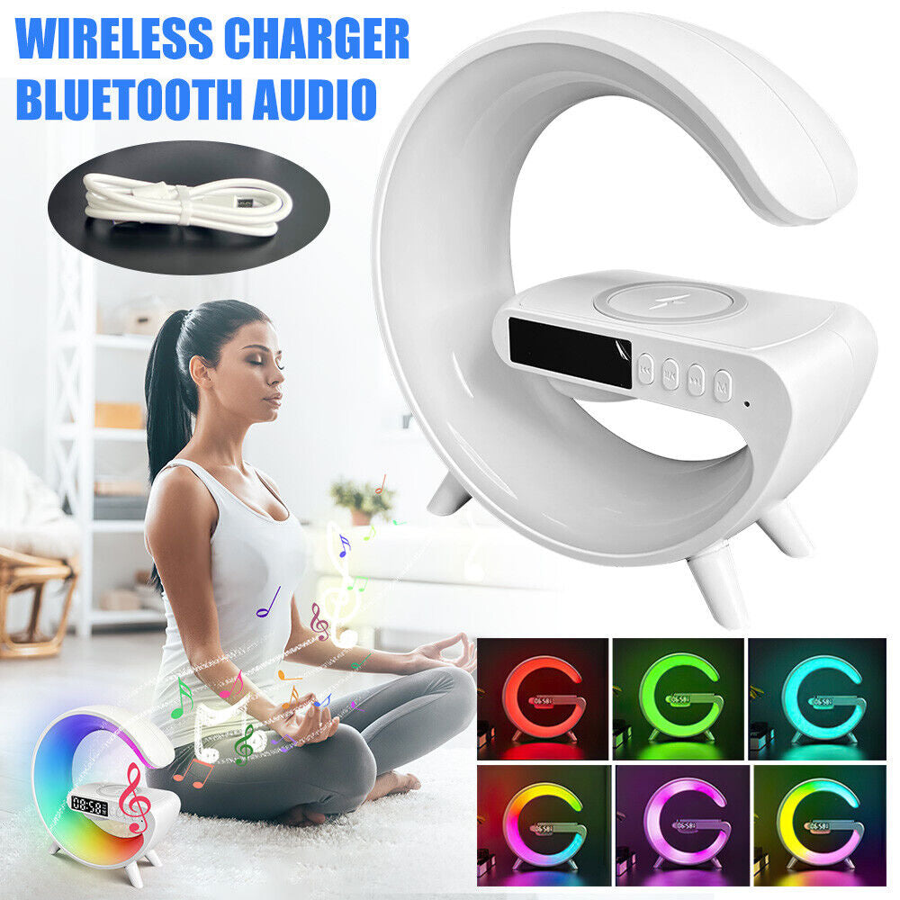 Gift Smart G Lamp Bluetooth Speaker Wireless Charger RGB Alarm Clock Night Light