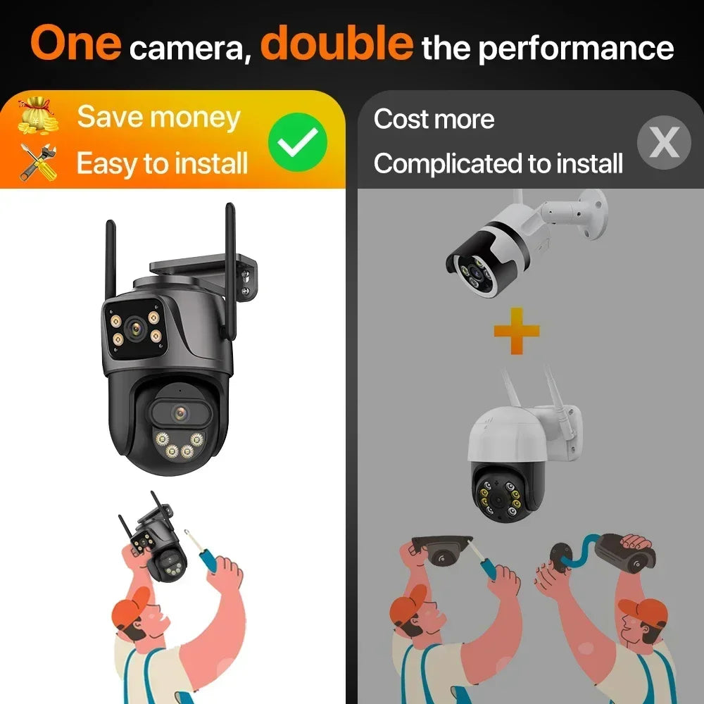 15MP HD Wifi IP Camera Outdoor 8X Zoom Three Lens Dual Screen PTZ Camera Auto Tracking Home Security CCTV Surveillance 8MP Cam