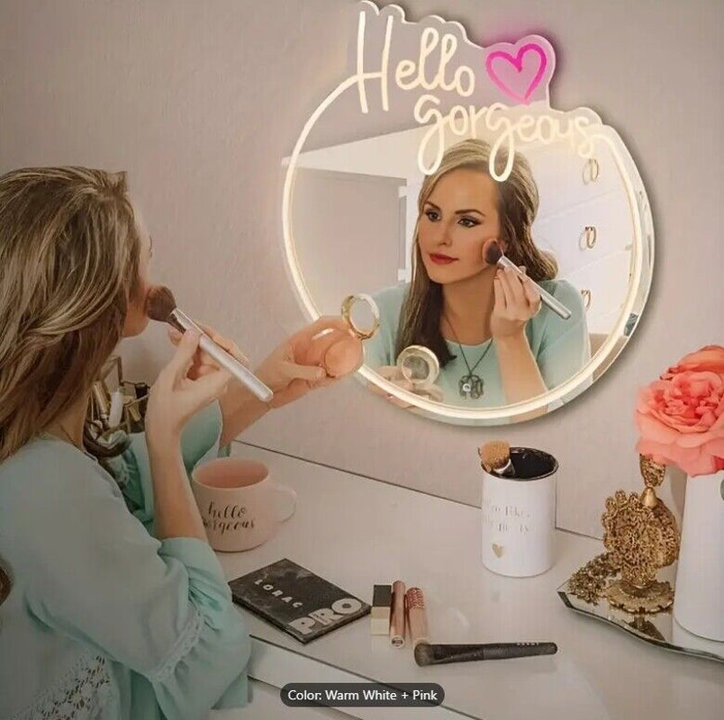 Hello Gorgeous Neon Sign LED Light Wall Mirror Home Decor Selfie Beauty