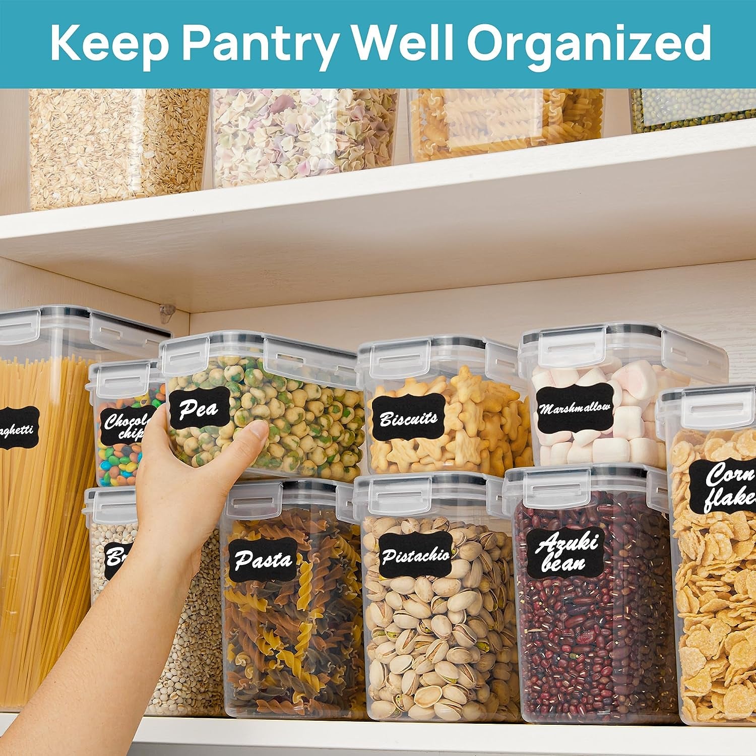 15-Piece Airtight Food Storage Container Set with Lids, BPA-Free Plastic Canisters for Kitchen Pantry Organization, Dishwasher Safe, Includes 24 Labels