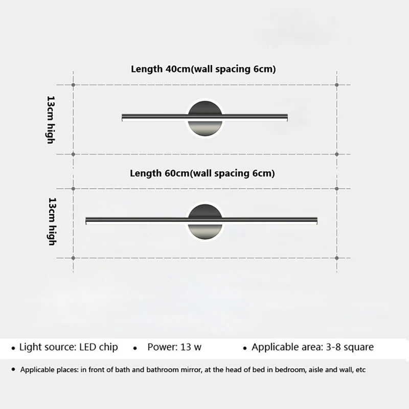 Modern LED Wall Lamp Black Mirror Light Dresser Bathroom Toilet Long Strip Lamps Home Decor 40/60/80CM Led Lighting Lustre