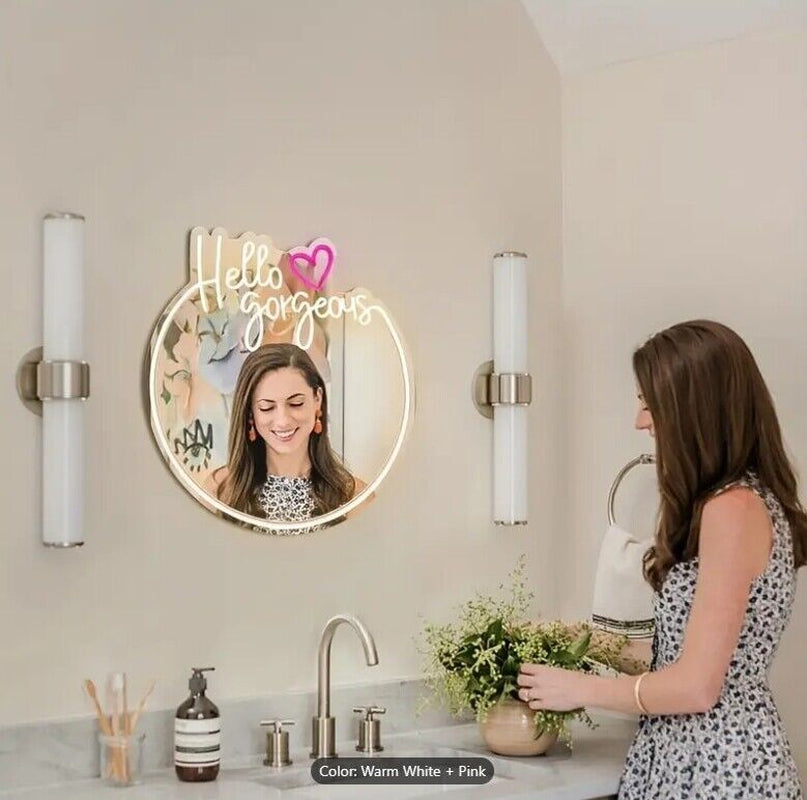 Hello Gorgeous Neon Sign LED Light Wall Mirror Home Decor Selfie Beauty 