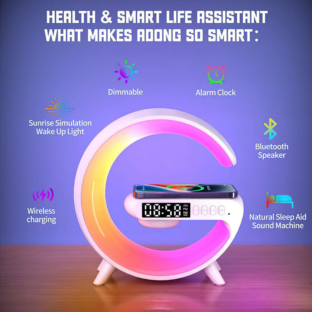 Gift Smart G Lamp Bluetooth Speaker Wireless Charger RGB Alarm Clock Night Light