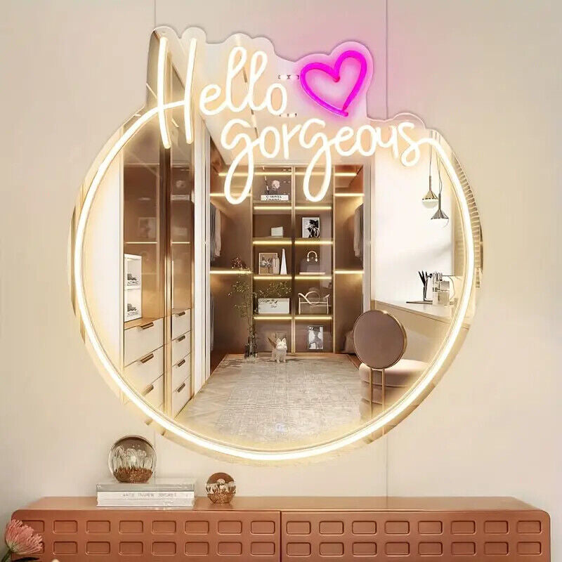 Hello Gorgeous Neon Sign LED Light Wall Mirror Home Decor Selfie Beauty 