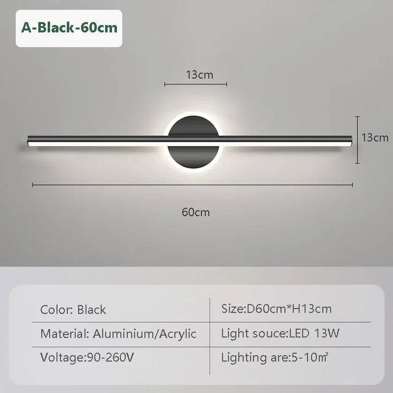 Modern LED Wall Lamp Black Mirror Light Dresser Bathroom Toilet Long Strip Lamps Home Decor 40/60/80CM Led Lighting Lustre