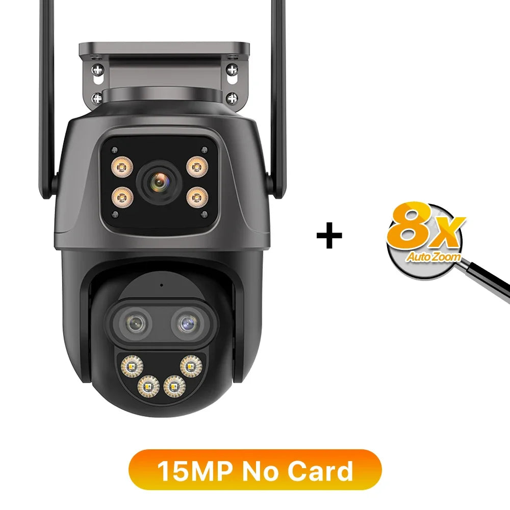 15MP HD Wifi IP Camera Outdoor 8X Zoom Three Lens Dual Screen PTZ Camera Auto Tracking Home Security CCTV Surveillance 8MP Cam