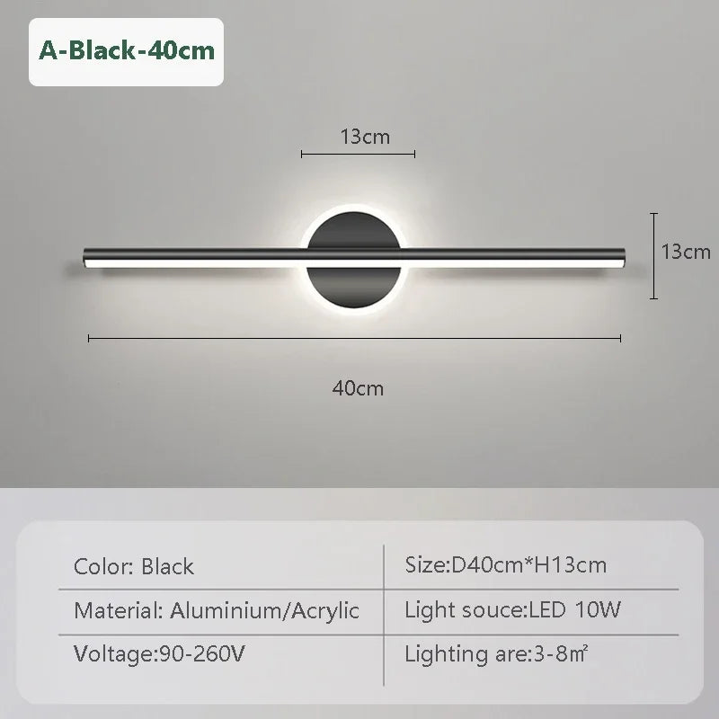 Modern LED Wall Lamp Black Mirror Light Dresser Bathroom Toilet Long Strip Lamps Home Decor 40/60/80CM Led Lighting Lustre