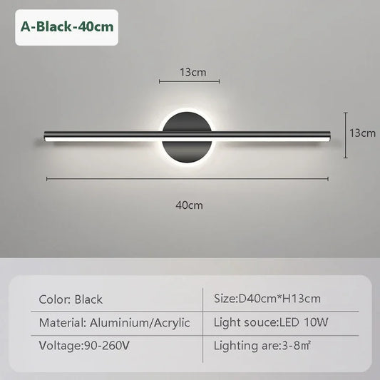 Modern LED Wall Lamp Black Mirror Light Dresser Bathroom Toilet Long Strip Lamps Home Decor 40/60/80CM Led Lighting Lustre