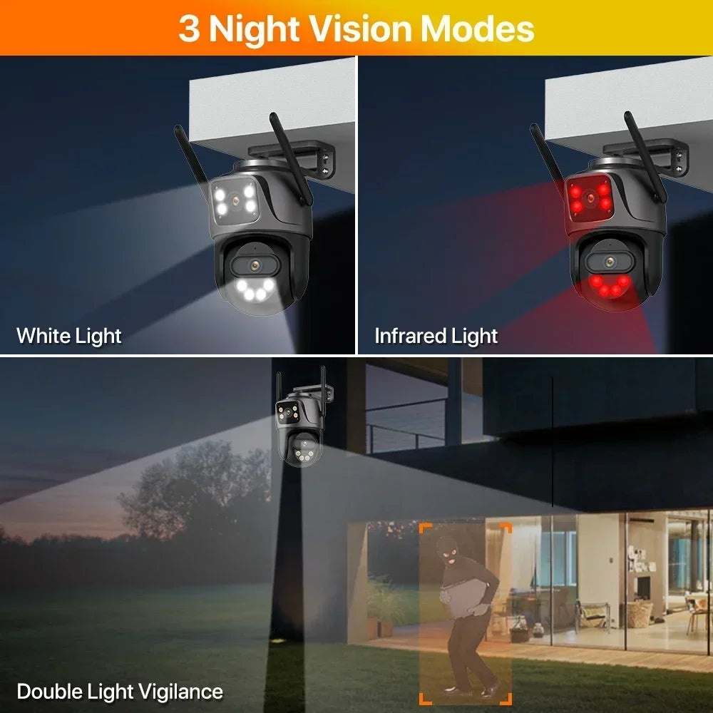 15MP HD Wifi IP Camera Outdoor 8X Zoom Three Lens Dual Screen PTZ Camera Auto Tracking Home Security CCTV Surveillance 8MP Cam
