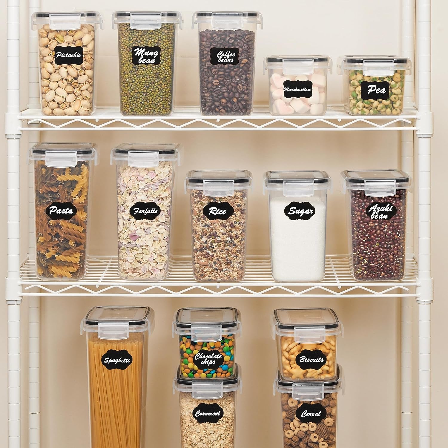 15-Piece Airtight Food Storage Container Set with Lids, BPA-Free Plastic Canisters for Kitchen Pantry Organization, Dishwasher Safe, Includes 24 Labels