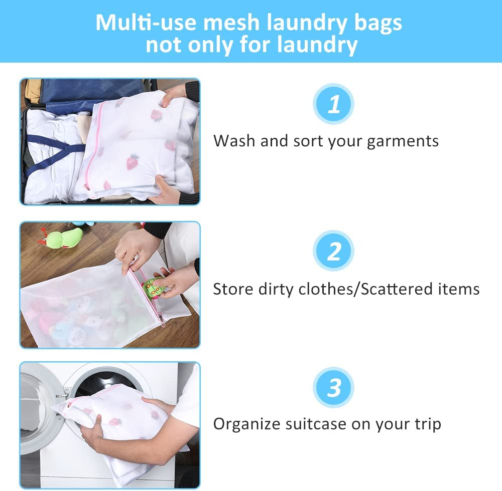 7-Piece Premium Mesh Laundry Bags Set for Delicates with Zipper, Ideal for Travel and Clothing Organization, Suitable for Bras, Hosiery, Lingerie, and Underwear, X-Large, White, Polyester Blend