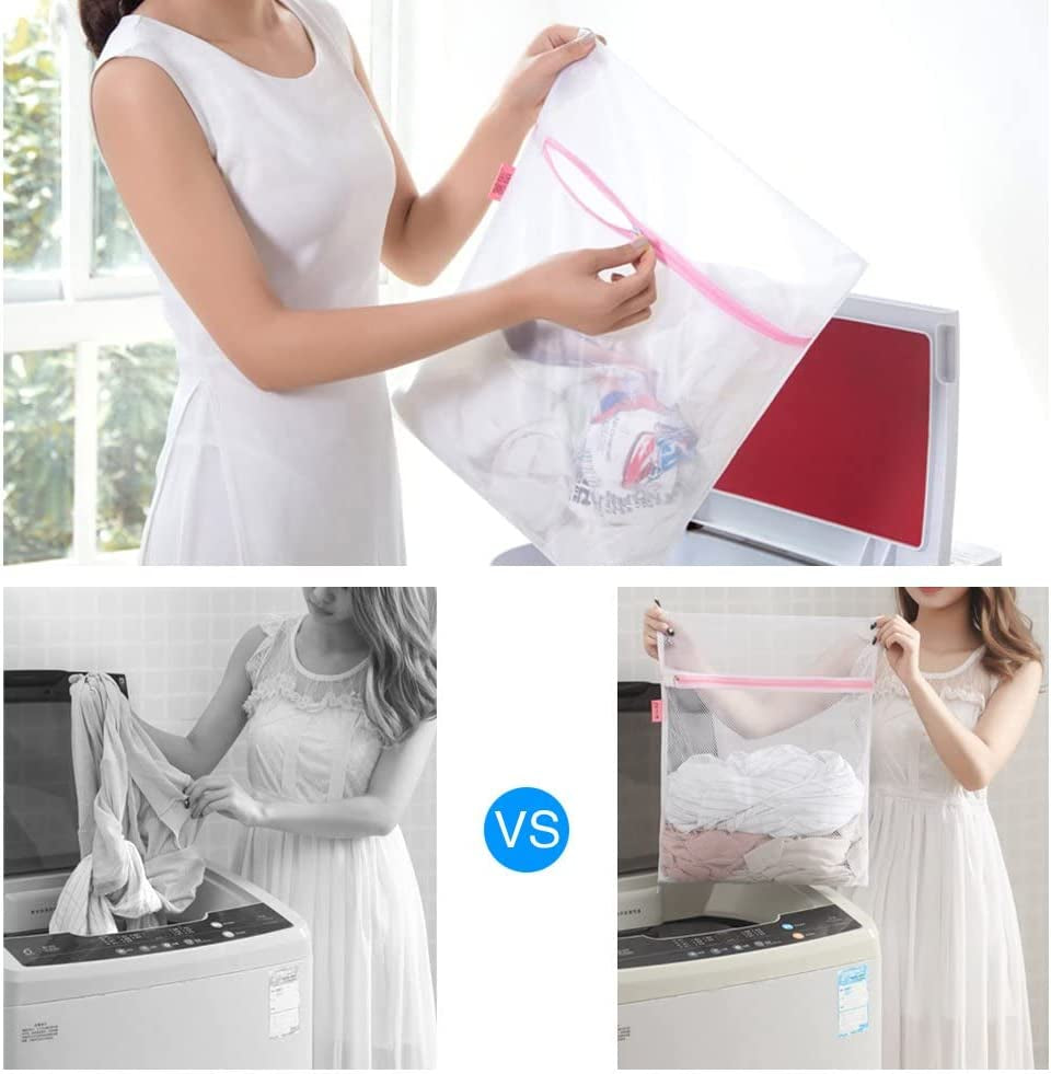 7-Piece Premium Mesh Laundry Bags Set for Delicates with Zipper, Ideal for Travel and Clothing Organization, Suitable for Bras, Hosiery, Lingerie, and Underwear, X-Large, White, Polyester Blend