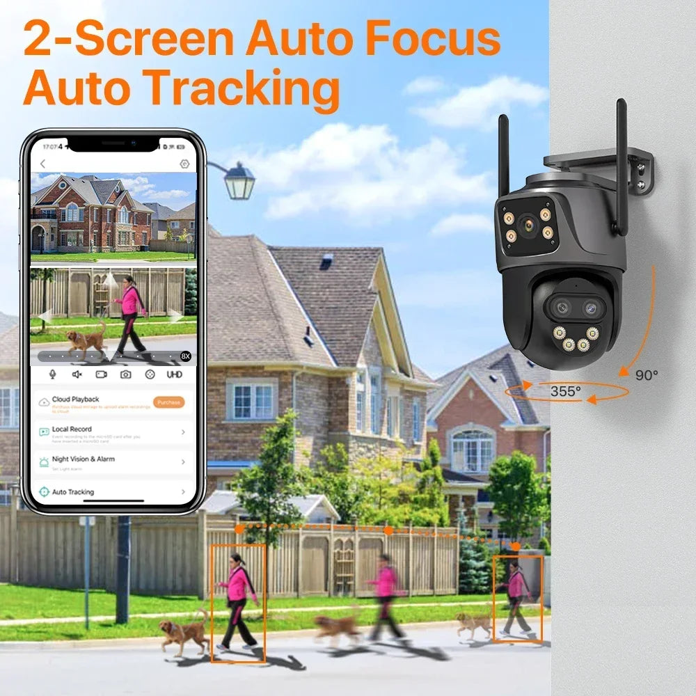 15MP HD Wifi IP Camera Outdoor 8X Zoom Three Lens Dual Screen PTZ Camera Auto Tracking Home Security CCTV Surveillance 8MP Cam